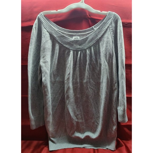 DUO MATERNITY Size Medium Gray Long Sleeve Sweater Tunic Rayon Cotton Knit Rib - Picture 8 of 8